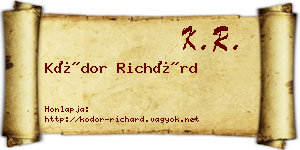 Kódor Richárd névjegykártya